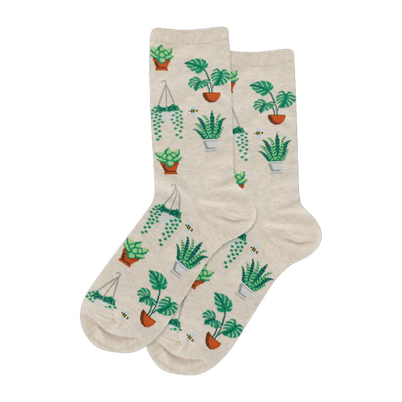 Hot Sox Women's Potted Plants Crew Socks (047852233620) Womens Hosiery Natural