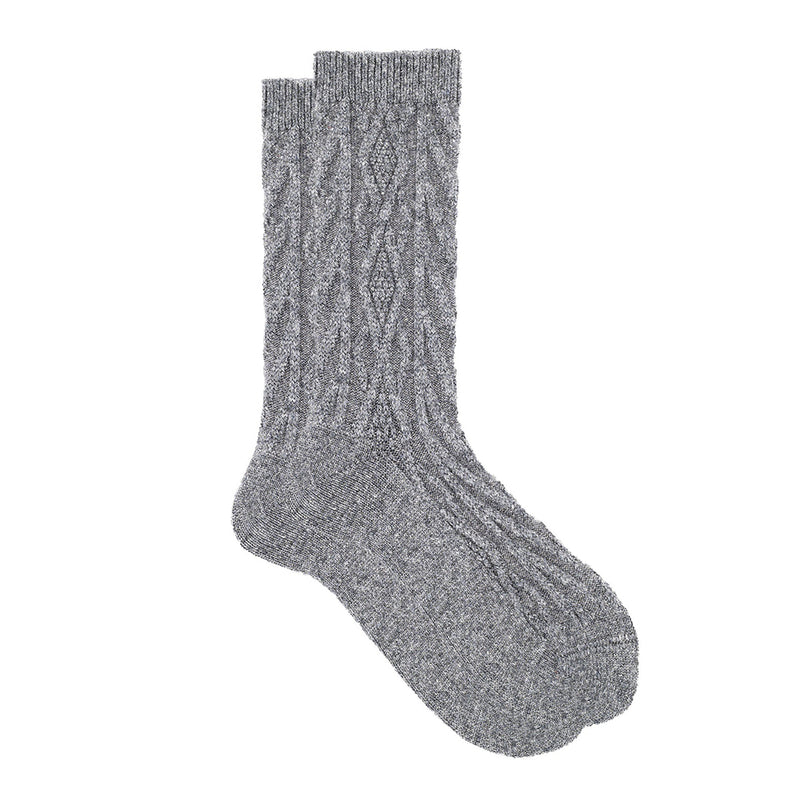 ILux Demi Cozy Cashmere Silk Jacquar Crew Sock 1608 | Simons Shoes Knit Pattern Grey
