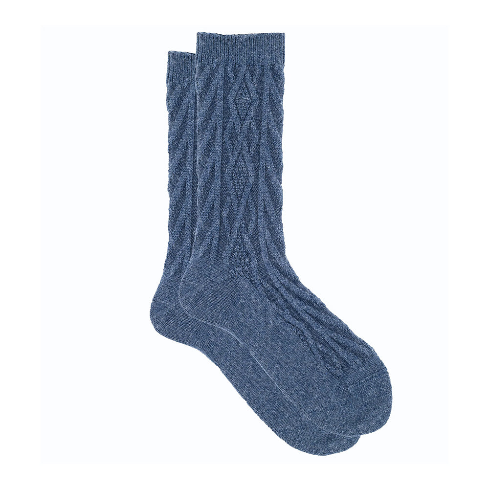 ILux Demi Cozy Cashmere Silk Jacquar Crew Sock 1608 | Simons Shoes Knit Pattern Grey