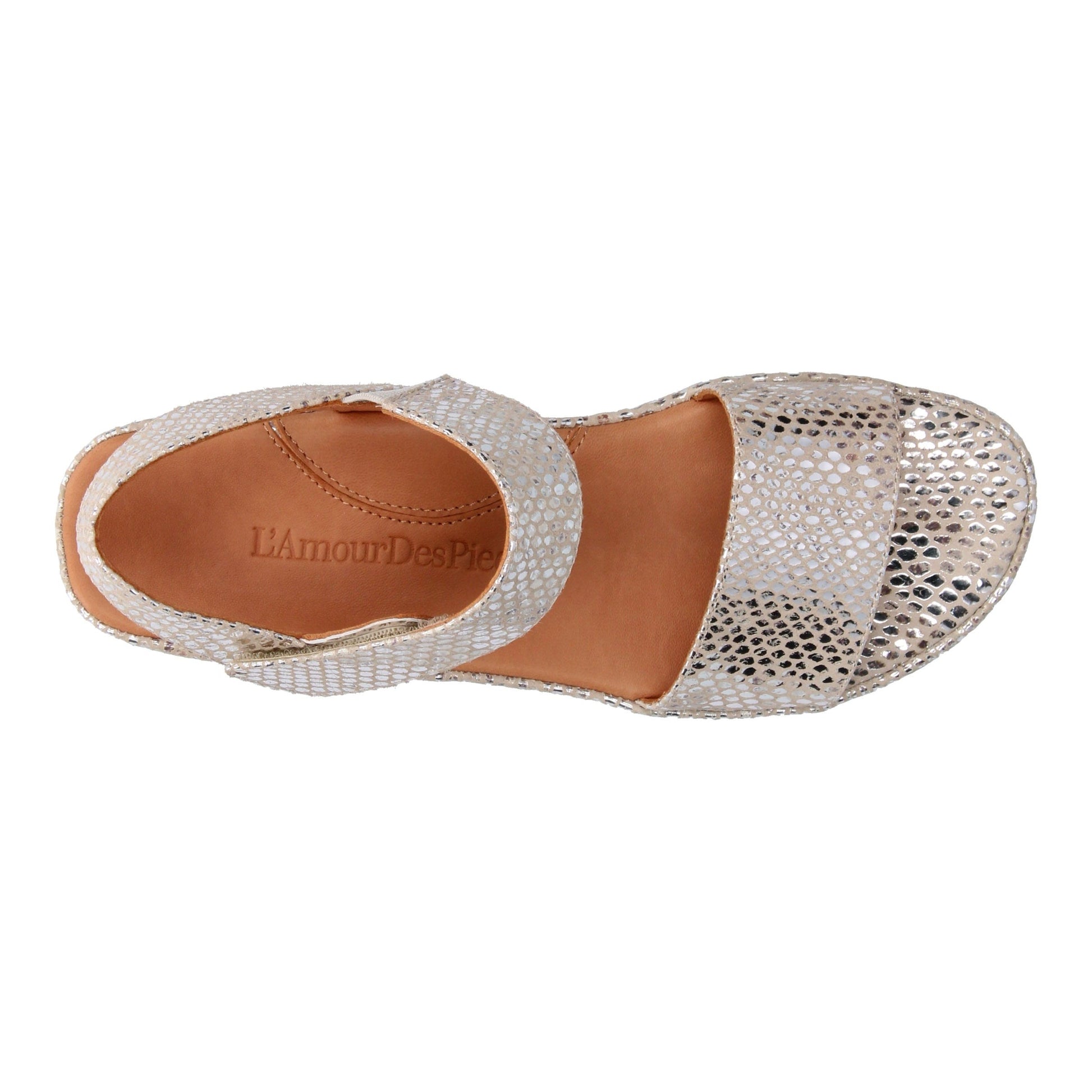 L'Amour Des Pieds Abrilla Sandal - Silver Gold Snake Print Womens Shoes