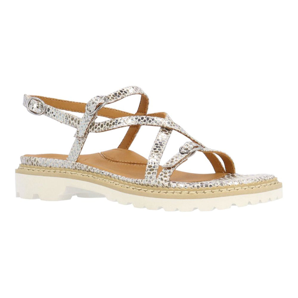 L'Amour Des Pieds Danilo Womens Shoes Silver Gold Snake Print