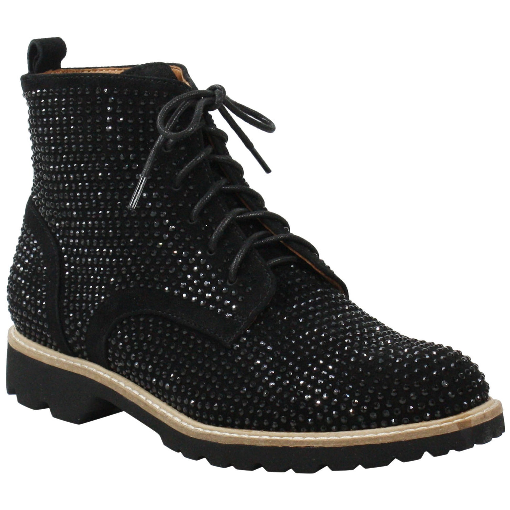 L'Amour Des Pieds Raynelle Rhinestone Bootie Womens Shoes Black Kid Suede