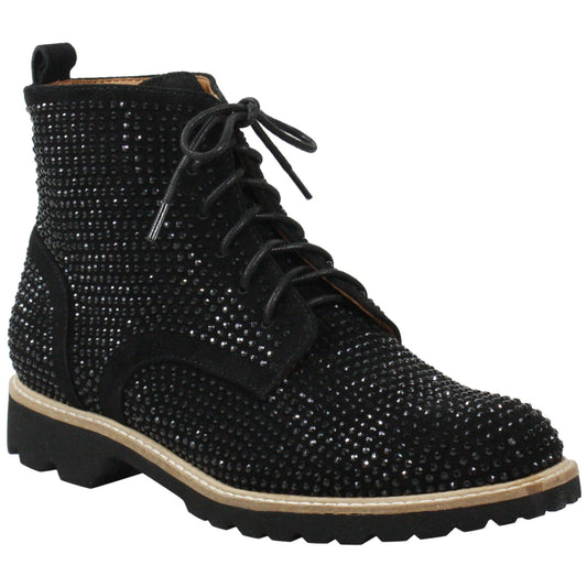 L'Amour Des Pieds Raynelle Rhinestone Bootie Womens Shoes Black Kid Suede