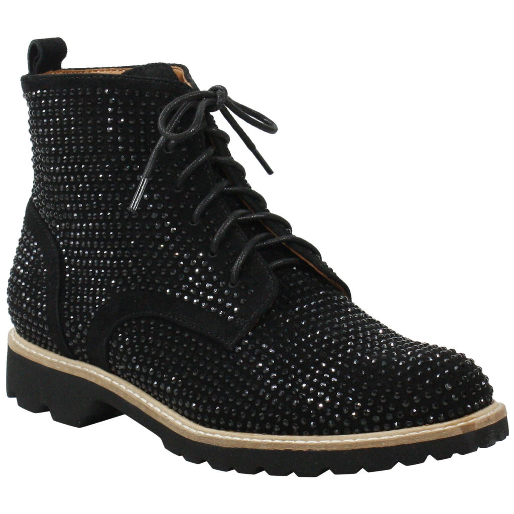 L'Amour Des Pieds Raynelle Rhinestone Bootie Womens Shoes Black Kid Suede