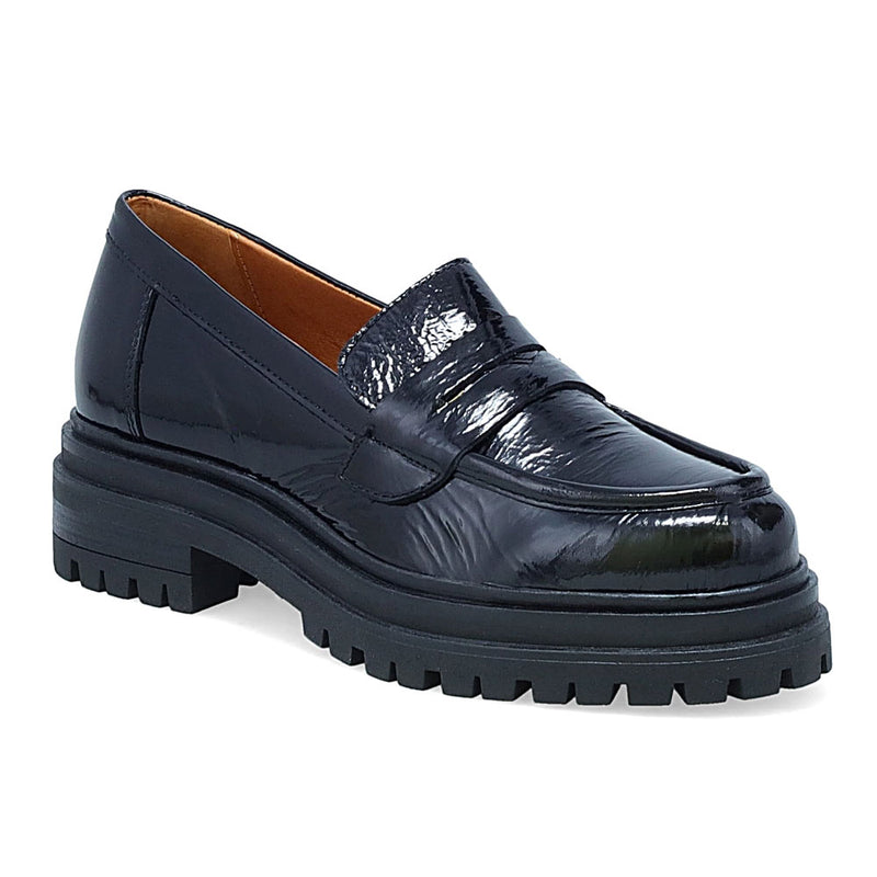 Miz Mooz Legend Chunky Platform Loafer Womens Shoes Blk Patent