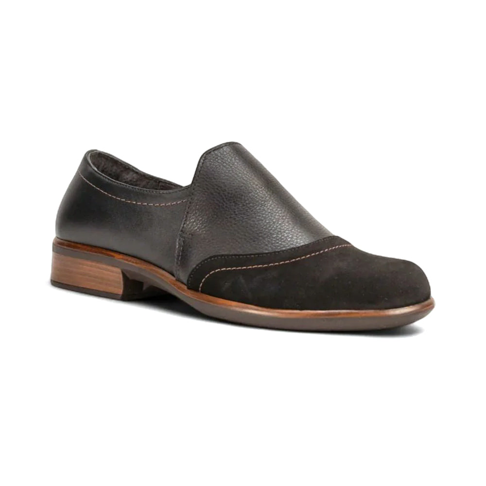 Naot Angin Black Leather Wood Brown Sole | Simons Shoes