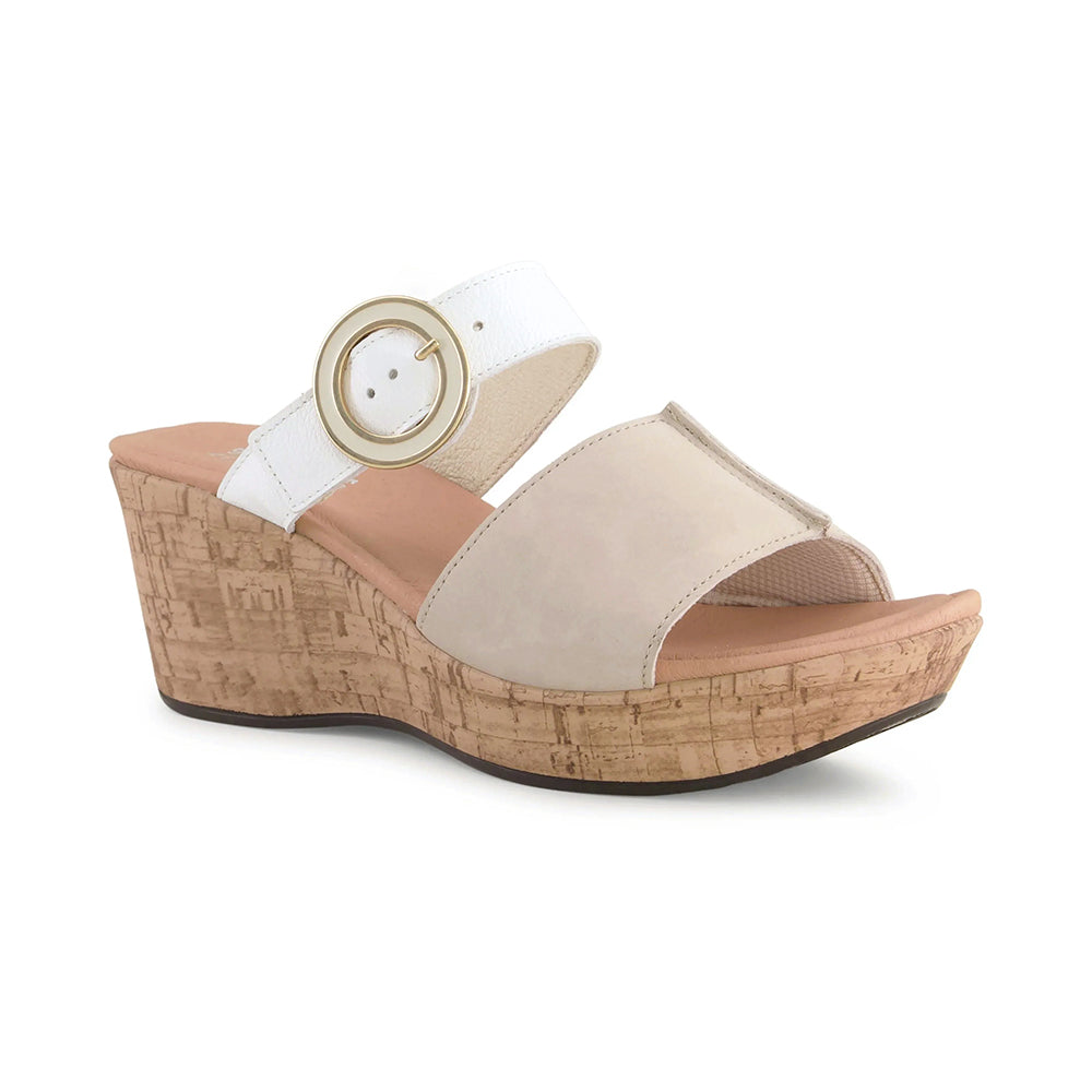 Naot Breezy Wedge Heel (112112) Womens Shoes BEIGE NUBUCK/SOFT WHITE LTHR