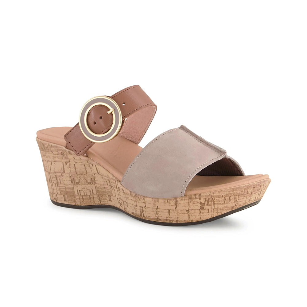 Naot Breezy Wedge Heel (112112) Womens Shoes STONE NUBUCK/CARAMEL LTHR