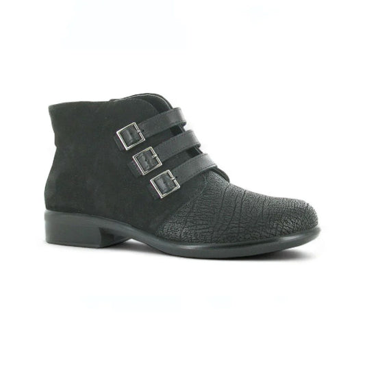 Naot Calima Bootie (26034) Womens Shoes Black Crackle/Black Velvet/Black Raven