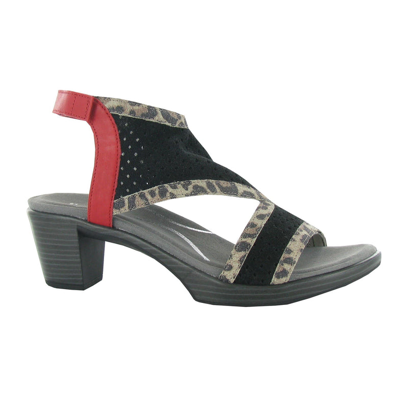 Naot Destiny Womens Shoes Blk Suede / Cheetah / Red