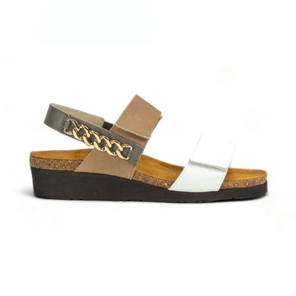 Naot Eliana Back Strap Wedge (4473) Womens Shoes White/Khaki/Grey