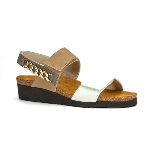 Naot Eliana Back Strap Wedge (4473) Womens Shoes White/Khaki/Grey