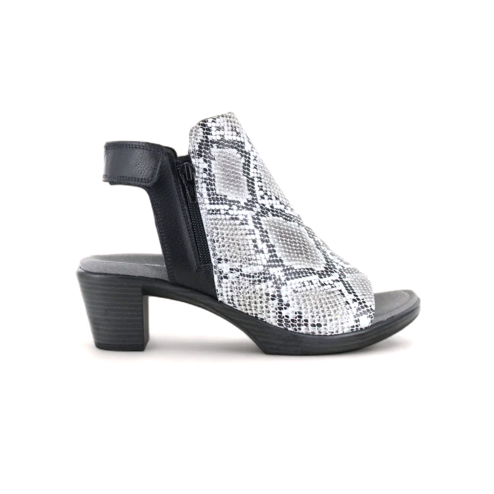 Naot Favorite Open Toe Bootie (44128) Womens Shoes Grey Cobra Leather/Soft Black Leather