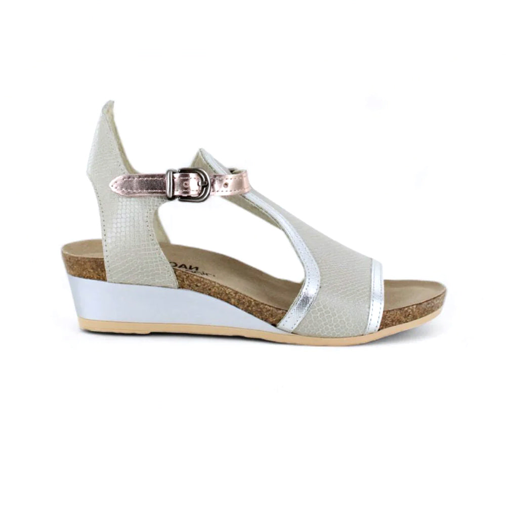 Naot Fiona Gladiator Sandal (5042) Womens Shoes Beige Lizard Leather/Silver Luster Leather/Rose Gold Leather