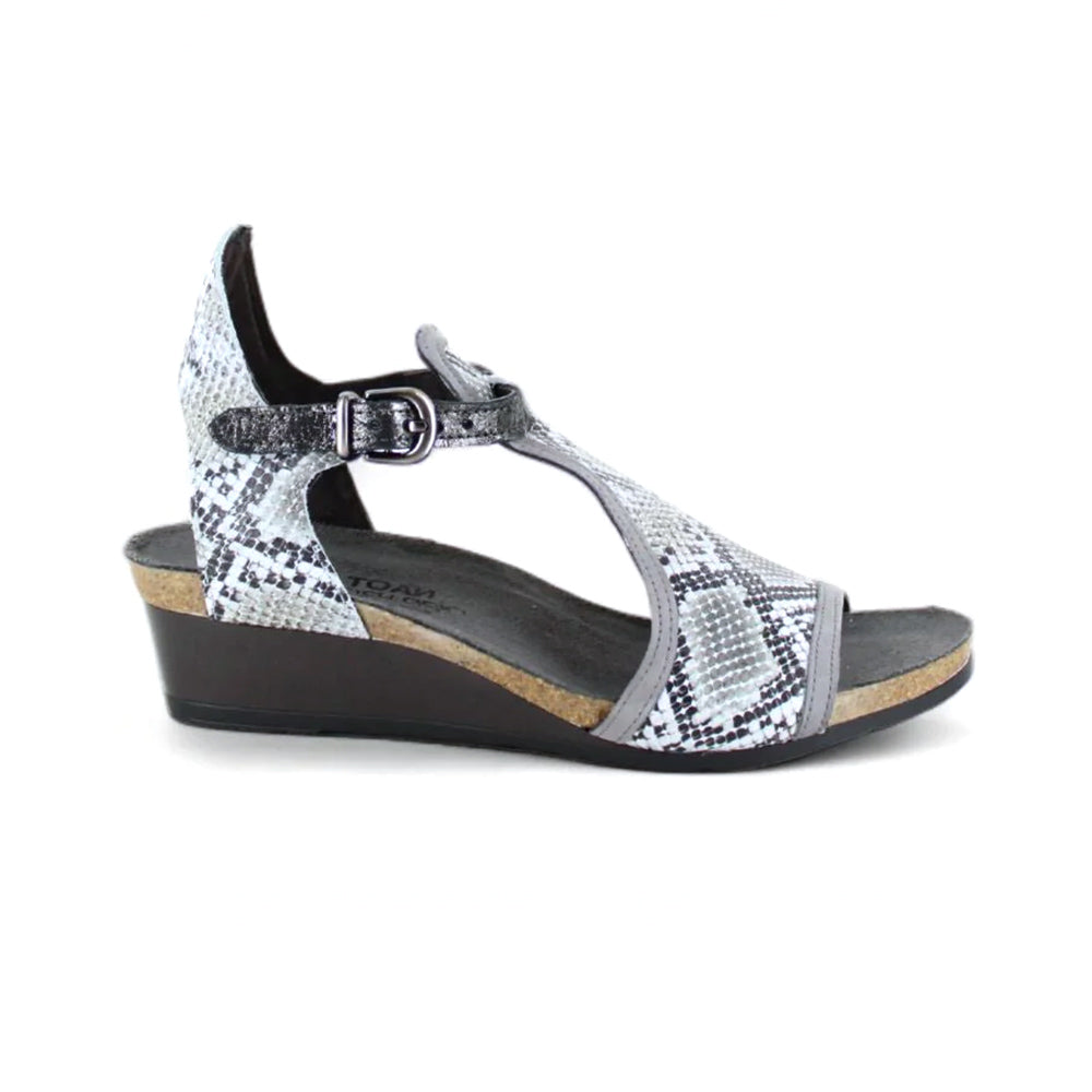 Naot Fiona Gladiator Sandal (5042) Womens Shoes Grey Cobra Leather/Smoke Grey Nubuck/Metallic Onyx Leather