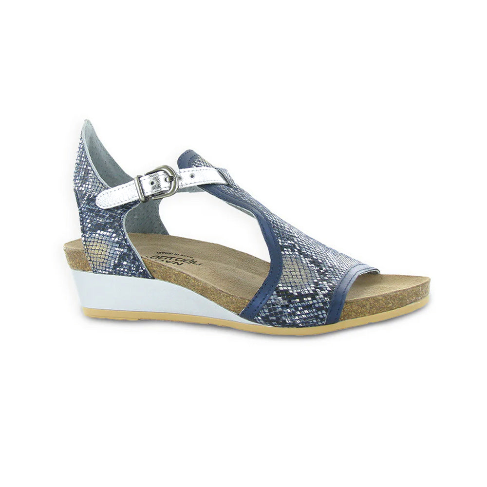 Naot Fiona Gladiator Sandal (5042) Womens Shoes Navy Python Leather/Polar Sea Leather/Soft Silver Leather