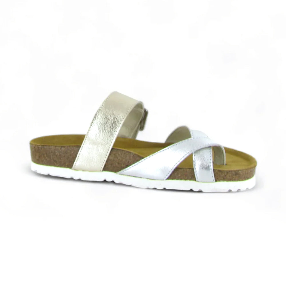 Naot Fresno Sandal (8250) Womens Shoes SOFT SILVER LTHR/RADIANT GOLD LTHR