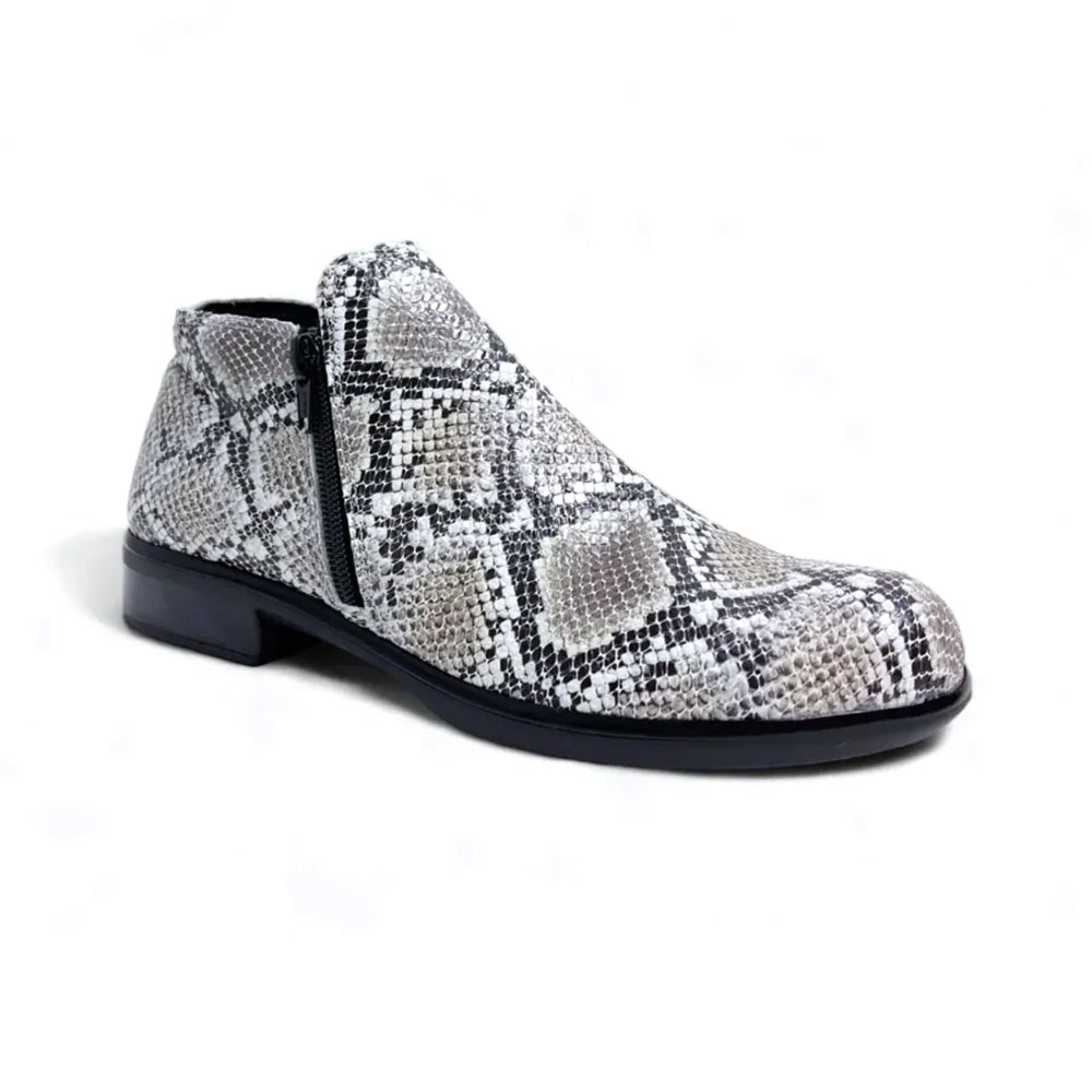 Naot Helm Bootie (26030) - Black Croc Leather Womens Shoes Grey Cobra Leather