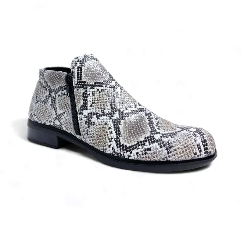 Naot Helm Bootie (26030) - Black Croc Leather Womens Shoes Grey Cobra Leather