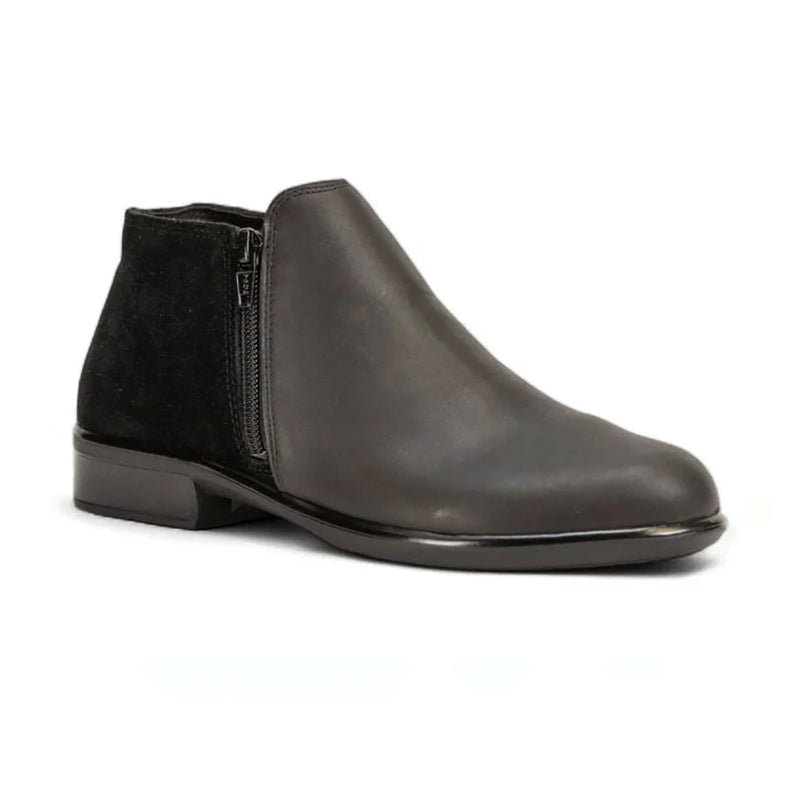 Naot Helm Bootie (26030) - Black Croc Leather Womens Shoes Black Raven/Black Suede