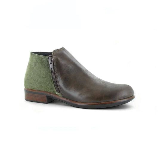 Helm Bootie (26030) - Pecan Brown Leather/Oily Olive Suede