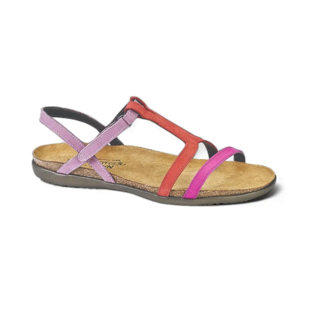 Naot Judith T-Strap Sandal (7349) Womens Shoes Pink Plum Nubuck/Brick Red Nubuck/Lilac Nubuck