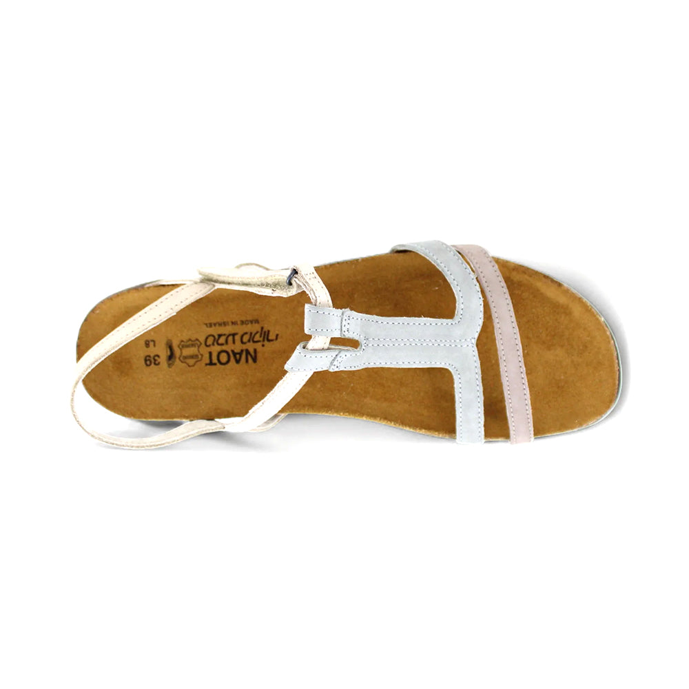 Naot Judith T-Strap Sandal (7349) Womens Shoes Stone Nubuck/Light Gray Nubuck/Beige Nubuck