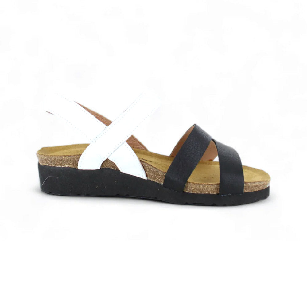 Naot Kayla Sandal White and Black (7806-WFX) Womens Shoes Soft White Leather/Soft Black Leather