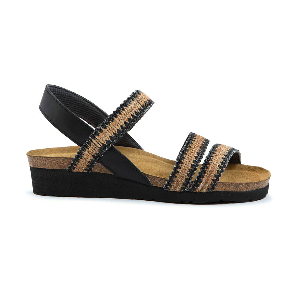 Naot Kayla Jet Black Leather/Raffia (7806-NMO) Womens Shoes