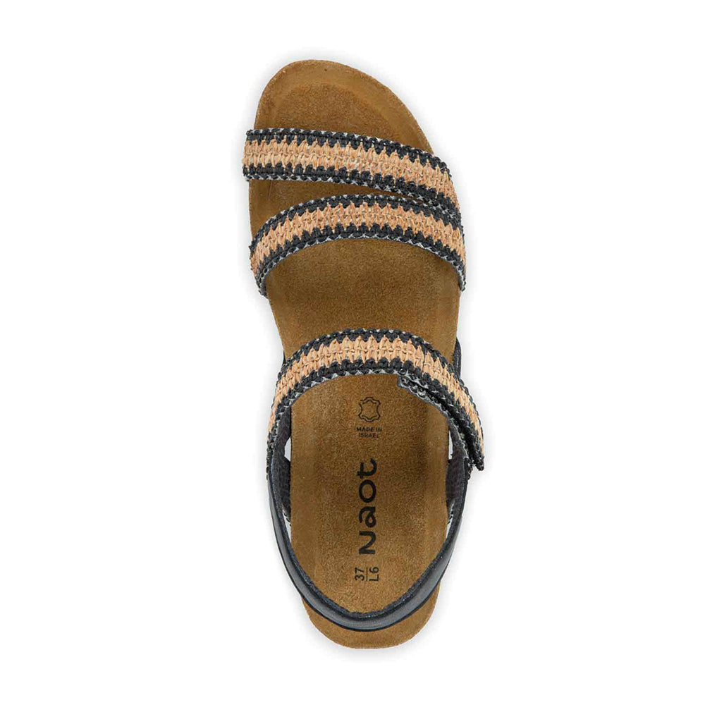Naot Kayla Jet Black Leather Raffia Comfort Sandal | Simons Shoes