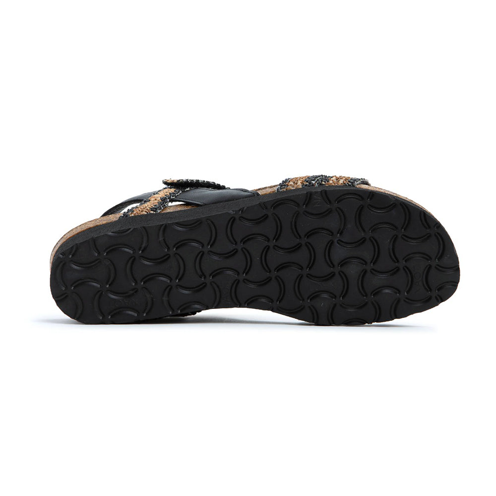 Naot Kayla Jet Black Leather/Raffia (7806-NMO) Womens Shoes