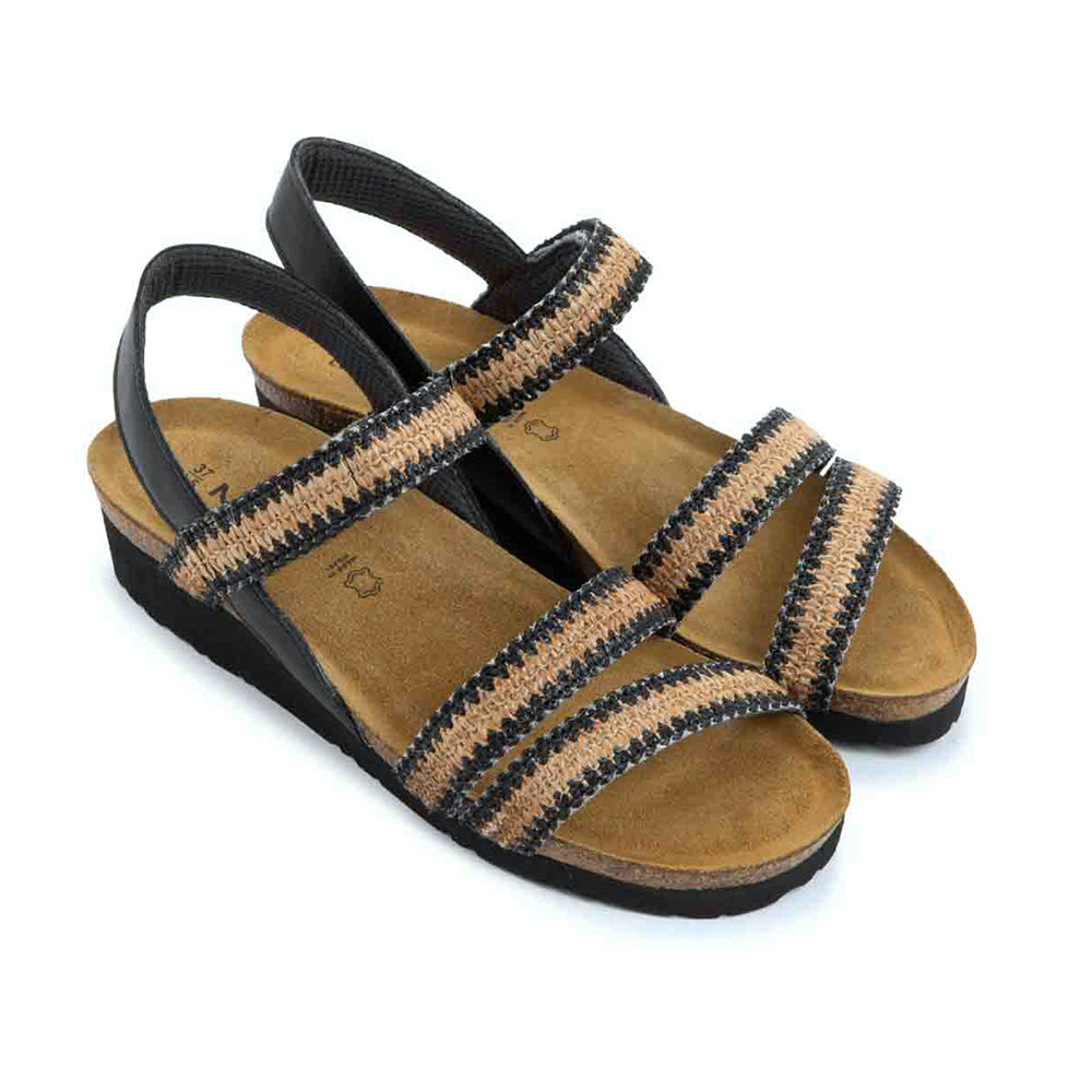 Naot Kayla Jet Black Leather/Raffia (7806-NMO) Womens Shoes