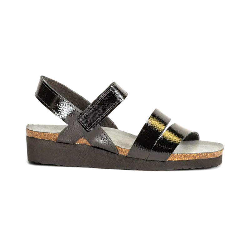 Naot Kayla Black Luster Adjustable Leather Sandal | Simons Shoes