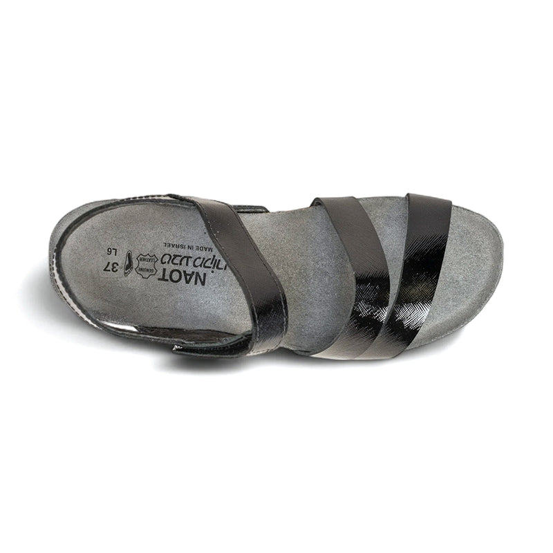 Naot Kayla Black Luster Adjustable Leather Sandal | Simons Shoes