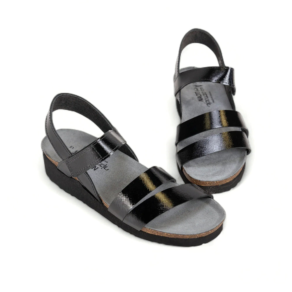 Naot Kayla Black Luster Adjustable Leather Sandal | Simons Shoes