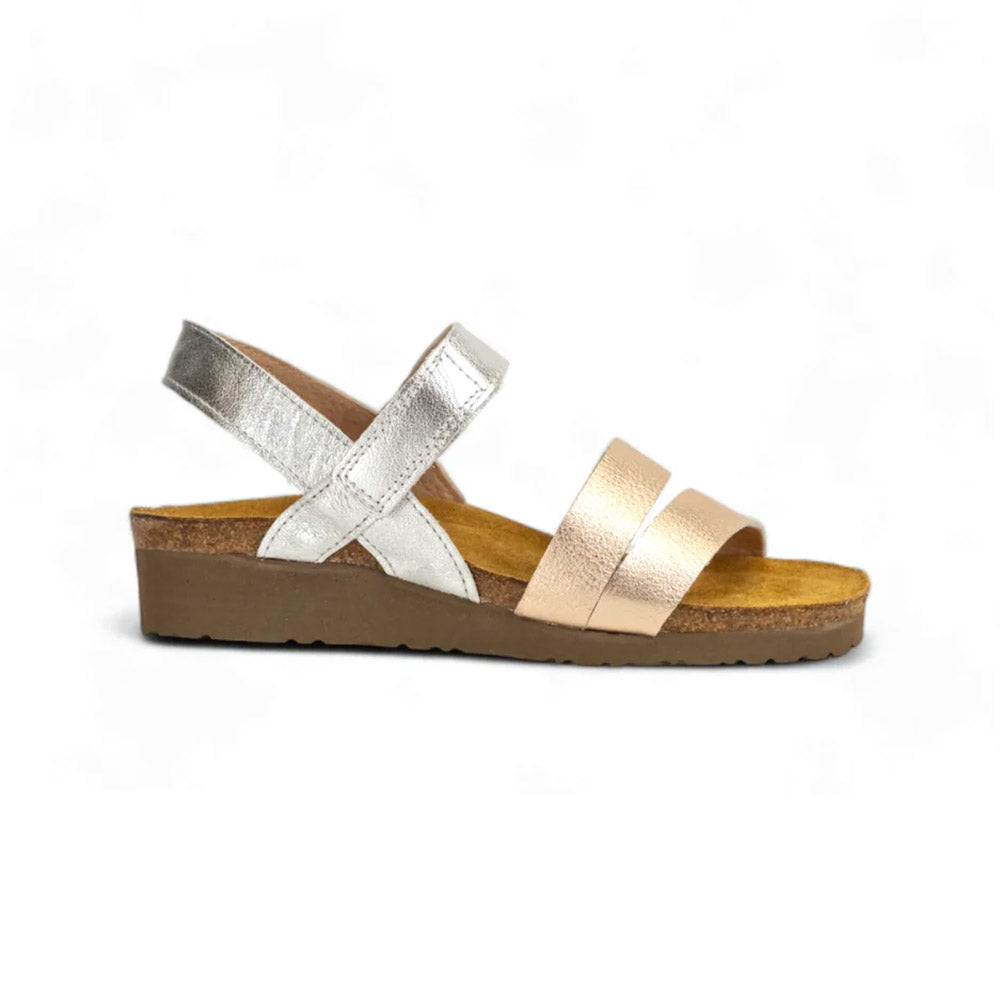 Naot Kayla Sandal Silver and Rose Gold (7806-NUX) Womens Shoes Soft Silver Lthr/Soft Rose Gold Lthr