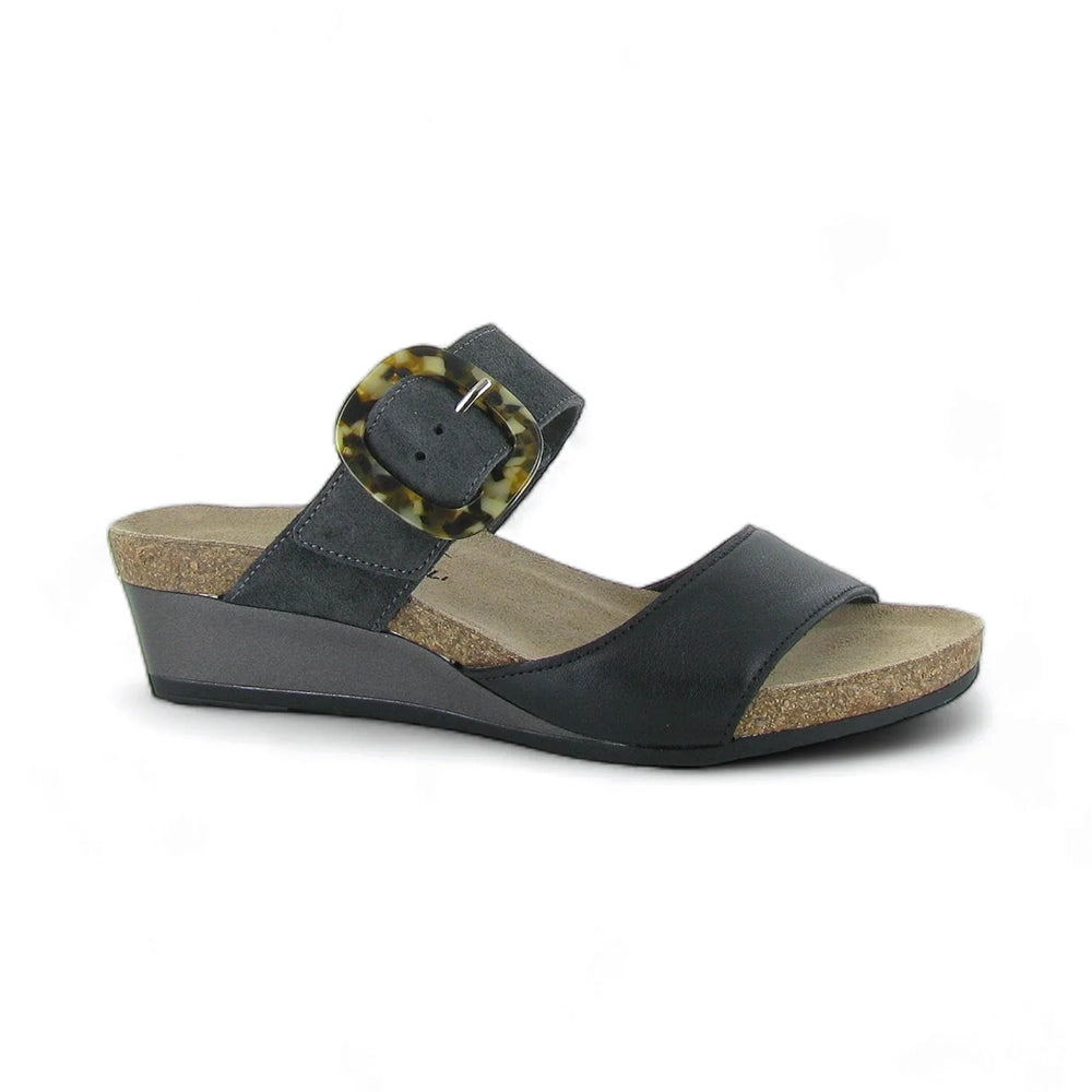 Naot Kingdom Wedge Sandal (5054) Womens Shoes Soft Black Leather/Midnight Suede