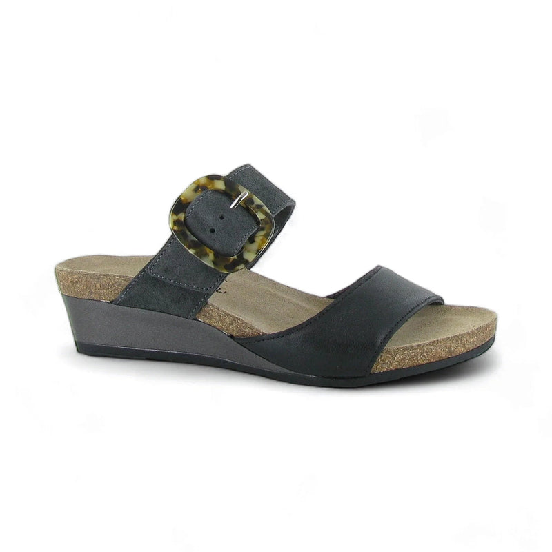 Naot Kingdom Wedge Sandal (5054) Womens Shoes Soft Black Leather/Midnight Suede
