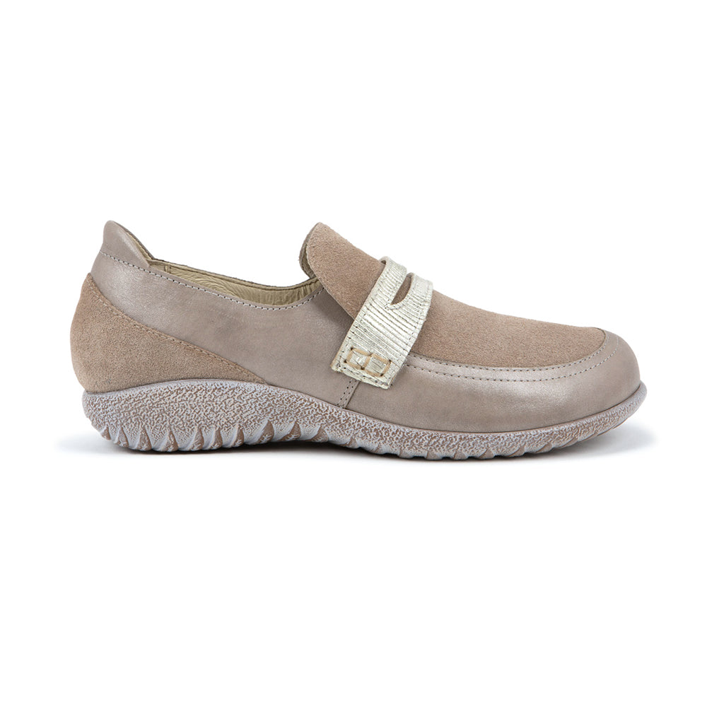 Naot Kiso Titanium Almond Stripe White Brown Off White Leather Suede Oxford Loafer