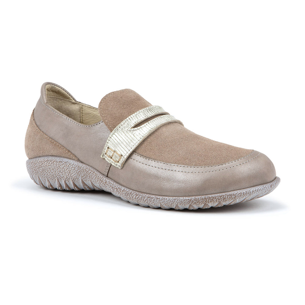Naot Kiso Titanium Almond Stripe White Brown Off White Leather Suede Oxford Loafer