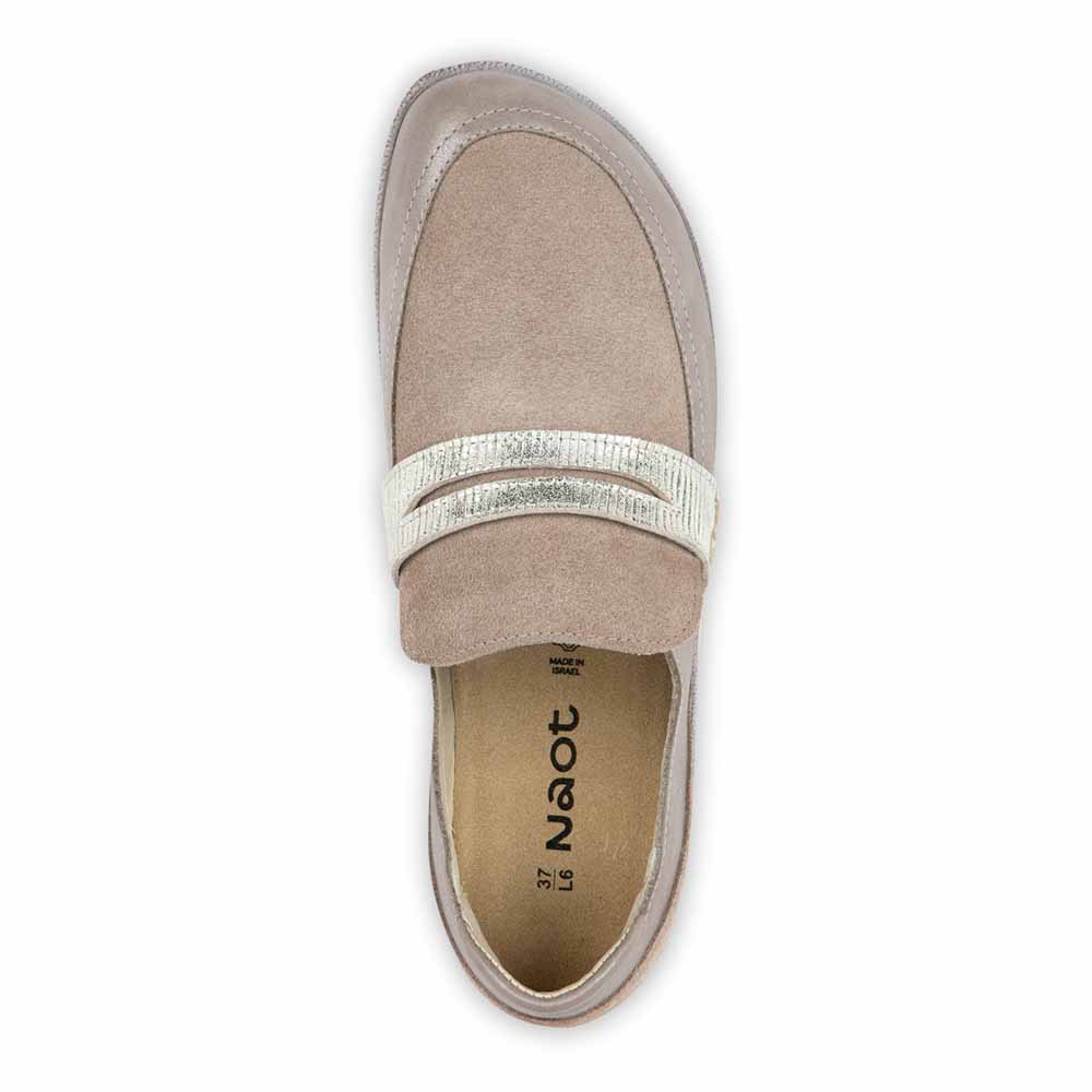 Naot Kiso Titanium Almond Stripe White Brown Off White Leather Suede Oxford Loafer