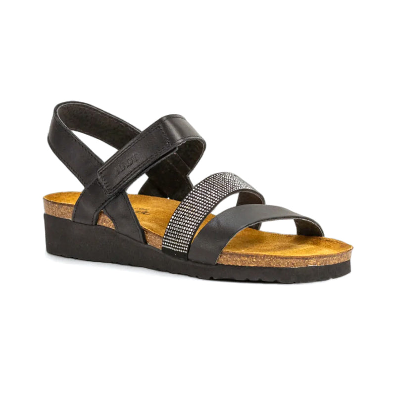 Naot Krista Sandal (7807) Womens Shoes Black Matte Leather/Black w/ Silver Rivets