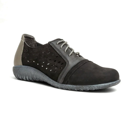 Naot Lalo Perforated Sneaker (11141) Womens Shoes Black Velvet/Jet Black/Tin Gray