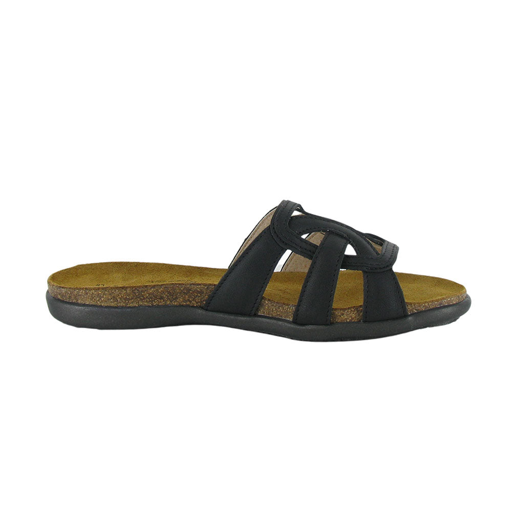 Naot Liv Slip-On Flat Sandal (105150) Womens Shoes Jet Black Leather