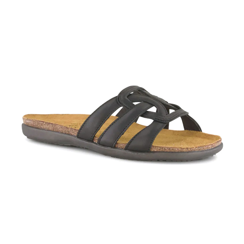 Naot Liv Slip-On Flat Sandal (105150) Womens Shoes Jet Black Leather