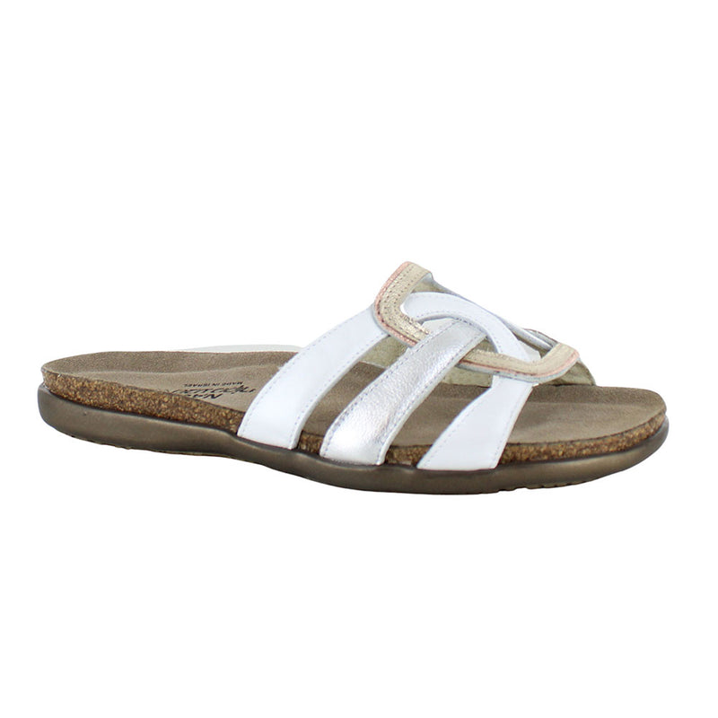 Naot Liv Slip-On Flat Sandal (105150) Womens Shoes WHITE PEARL LTHR/SOFT SILVER LTHR/RADIANT GOLD LTHR/SOFT ROSEGOLD LTHR