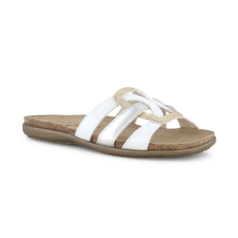 Naot Liv Slip-On Flat Sandal (105150) Womens Shoes WHITE PEARL LTHR/SOFT SILVER LTHR/RADIANT GOLD LTHR/SOFT ROSEGOLD LTHR