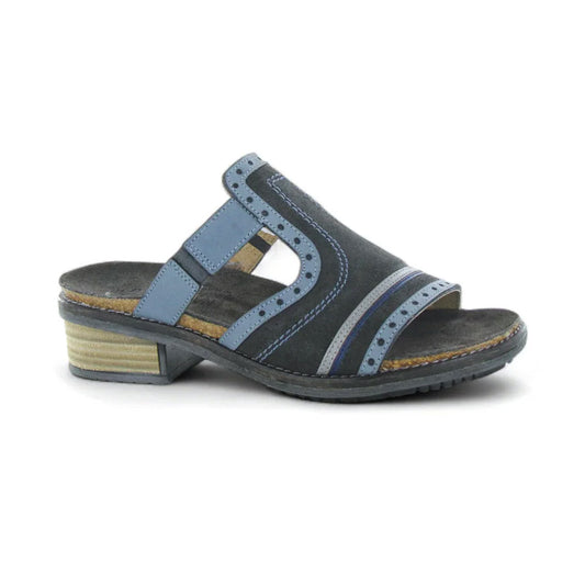 Naot Nifty Riveted Slide Sandal (17613) Womens Shoes Oily Midnight/Vintage Ash/Polar Sea