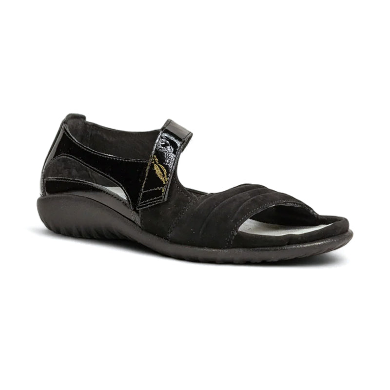 Naot Papaki (11125) Womens Shoes Black Patent Leather/Black Velvet Leather
