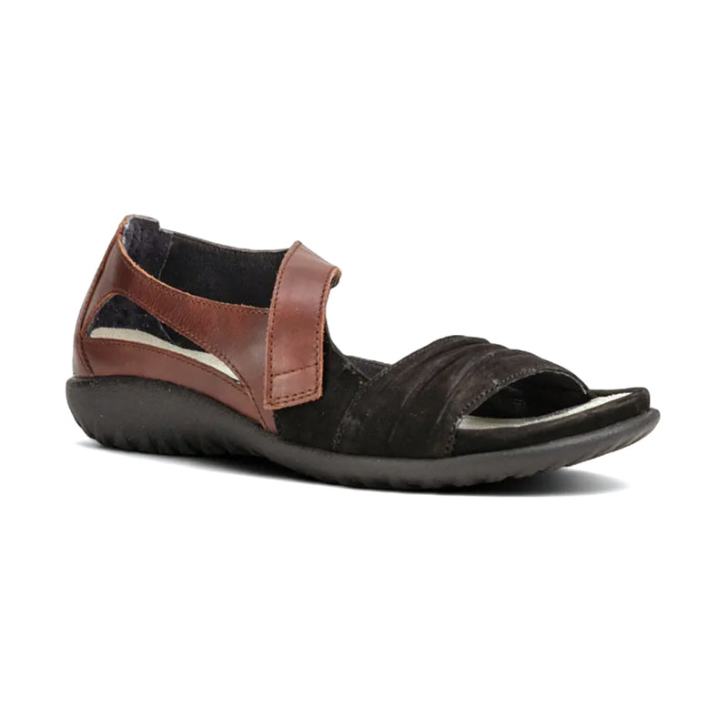 Naot Papaki (11125) Womens Shoes Black Velvet Nubuck/Cinnamon Leather